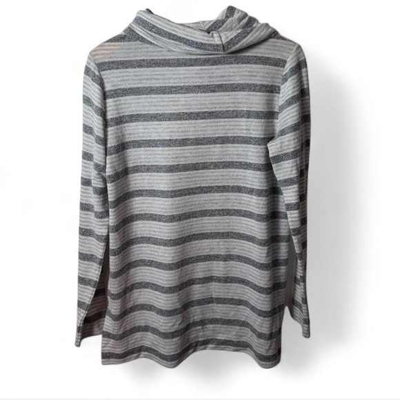 LOFT Gray + White Striped Cowl Neck Women's Sweater Size Medium - Picture 2 of 5